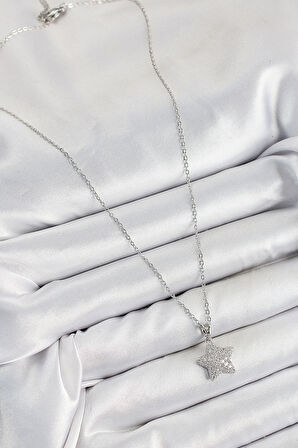 Tegan 316L Çelik Zirkon Taşlı Yıldız Model Gümüş Renk Kadın Kolye TG27BKO10352