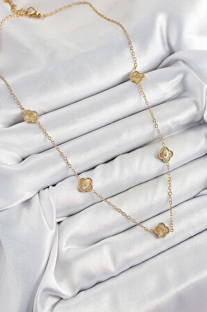 Tegan 316L Çelik Yonca Model Gold Renk Kadın Kolye TG27BKO10378