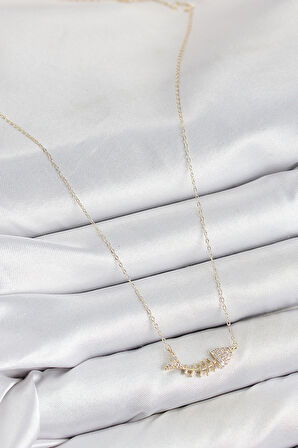 Tegan Pirinç Zirkon Taşlı Balık Kılçığı Model Gold Renk Kadın Kolye TG27BKO10412