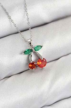 Tegan Pirinç Zirkon Taşlı Kiraz Model Gümüş Renk Kadın Kolye TG27BKO10421