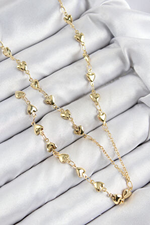 Tegan Pirinç Zirkon Taşlı Kalp Model Gold Renk Y Kolye TG27BKO10457