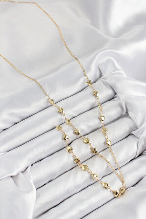 Tegan Pirinç Zirkon Taşlı Kalp Model Gold Renk Y Kolye TG27BKO10457