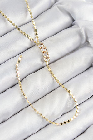 Tegan Pirinç Zirkon Taşlı Ezme Zincirli Model Gold Renk Y Kolye TG27BKO10465