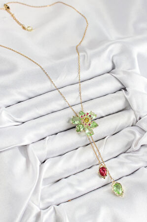 Tegan VIP Pirinç Zirkon Taşlı Çiçek Model Gold Renk Asansörlü Kadın Kolye TG27BKO10474