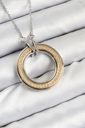 Tegan 316L Çelik Zirkon Taşlı Dönen Daire Model Gold Ve Gümüş Renk Kadın Kolye TG27BKO10479