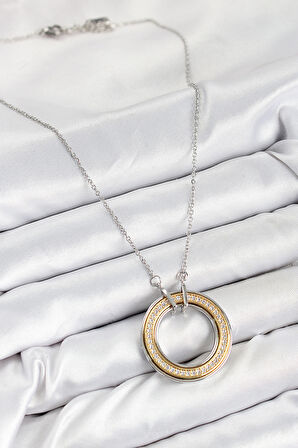 Tegan 316L Çelik Zirkon Taşlı Dönen Daire Model Gold Ve Gümüş Renk Kadın Kolye TG27BKO10479