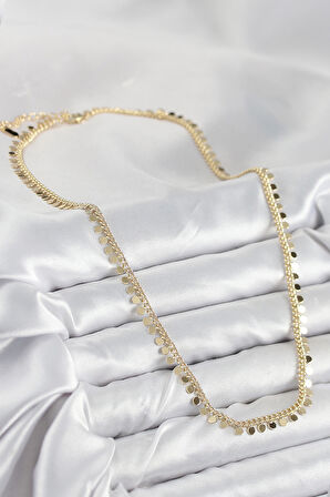 Tegan Pirinç Sıralı Pul Zincir Model Gold Renk Kadın Kolye TG27BKO10489