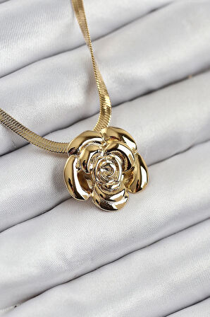 Tegan 316L Çelik Gül Figürlü İtalyan Zincir Model Gold Renk Kadın Kolye TG27BKO10513