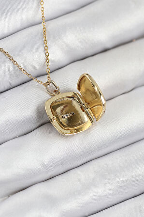 Tegan 316L Çelik Zirkon Taşlı Açılabilr Kapaklı Göz Model Gold Renk Kadın Kolye TG27BKO10518