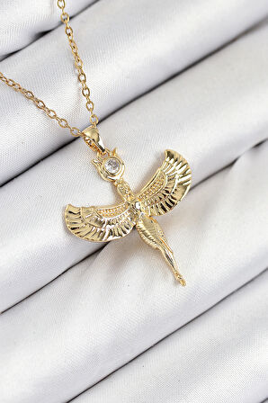 Tegan 316L Çelik Zirkon Taşlı Melek Model Gold Renk Kadın Kolye TG27BKO10534