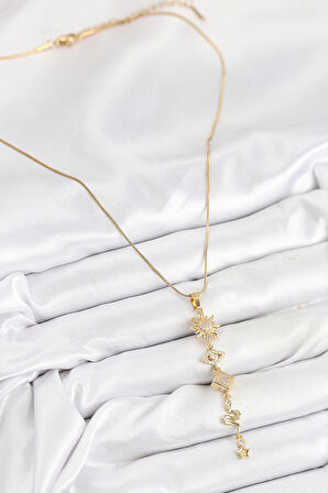 Tegan 316L Çelik Zirkon Taşlı Güneş Ve Ay Enerji Model Gold Renk Kadın Kolye TG27BKO10550