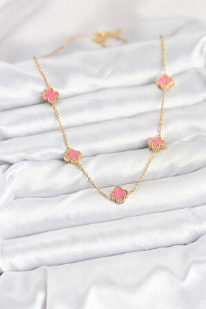Tegan 316L Çelik Zincir Gold Renk Pembe Baby Boy Yonca Kadın Kolye TG27BKO10572