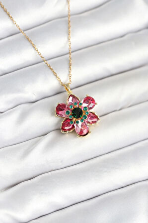 Tegan 316L Çelik Zincirli Pembe Çiçek Model Kadın Kolye TG27BKO10597