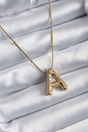 Tegan 316L Çelik Gold Renk Bubble "A" Harf Model Kadın Kolye TG27BKO7946