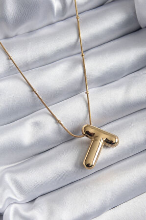 Tegan 316L Çelik Gold Renk Bubble "T" Harf Model Kadın Kolye TG27BKO7955