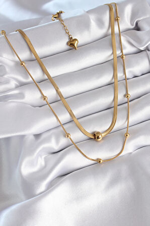 Tegan 316L Çelik Gold Renk İtalyan Zincir Model Topçuk Detay Kadın Kolye TG27BKO8312