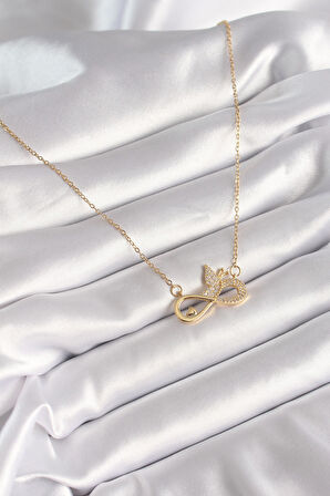 Tegan 316L Çelik Gold Renk Zirkon Zincir Taşı Sonsuzluk Kelebek Model Kadın Kolye TG27BKO8386