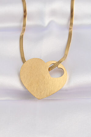 Tegan 316L Çelik İtalyan Zincir Altın Renk Düz Plaka Kalp Kolye TG27BKO8637