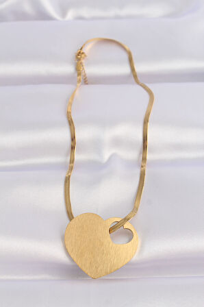 Tegan 316L Çelik İtalyan Zincir Altın Renk Düz Plaka Kalp Kolye TG27BKO8637