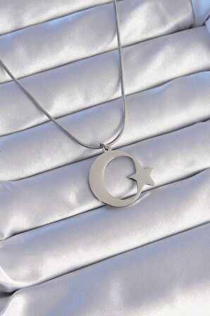 Tegan 316L Çelik Gümüş Renk Ay Yıldız Model Unisex Kolye TG27BKO8882