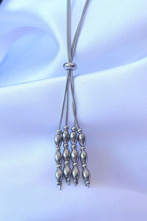 Tegan 316L Çelik Gümüş Renk Boyu Ayarlanabilir Sallantılı Model Kolye TG27BKO8886