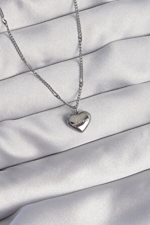 Tegan 316L Çelik Gümüş Renk Kalp Model Love Kolye TG27BKO8932