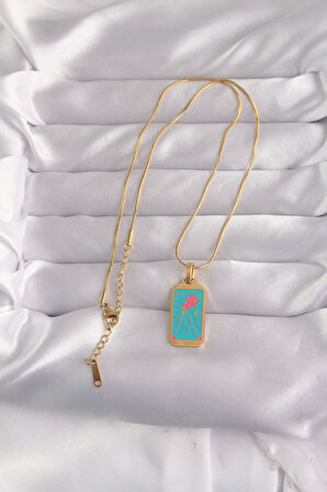 Tegan 316L Çelik Gold Renk Mavi Mineli Tarot Kolye TG27BKO9030