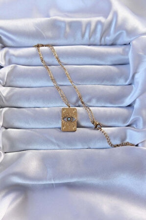 Tegan 316L Altın Renk İşlemeli Nazarlı Vintage Kolye TG27BKO9268