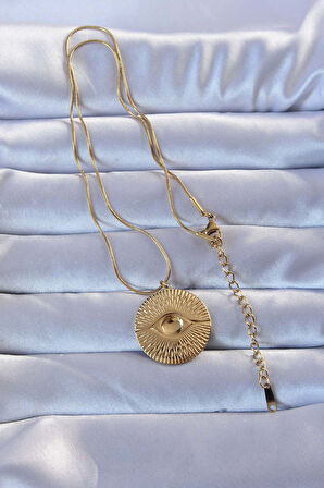 Tegan 316L Altın Renk İşlemeli Göz Kolye TG27BKO9276