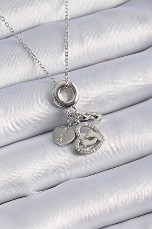 Tegan 316L Çelik Gümüş Renk Zirkon Taş Detay Kalp Model Charm Kadın Kolye TG27BKO9305