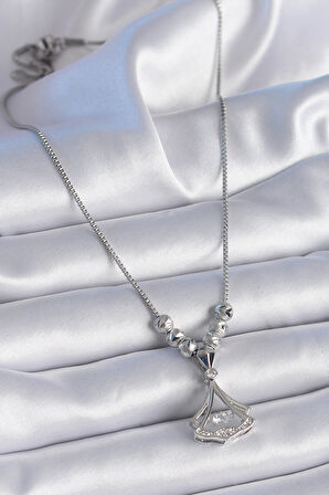 Tegan 316L Çelik Zincir Gümüş Renk Gingko Yaprağı Model Zirkon Taş Detay Kadın Kolye TG27BKO9351