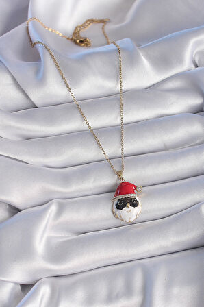 Tegan 316L Çelik Gold Renk Zincir Zirkon Taşlı Yılbaşı Temalı Noel Baba Figür Kadın Kolye TG27BKO9445