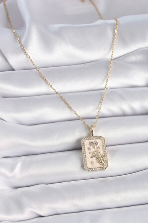 Tegan 316L Çelik Gold Renk Zincir Koç Burcu Zirkon Taşlı Kadın Kolye TG27BKO9462