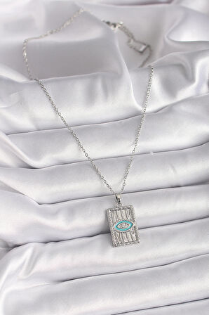 Tegan 316L Çelik Gümüş Renk Zincir Göz İşlemeli Madalyon Model Kadın Kolye TG27BKO9508