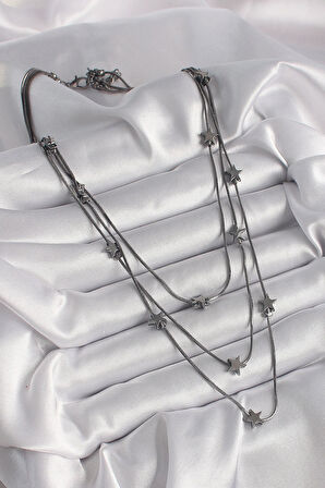 Tegan Pirinç Füme Renk 3'Lü Yıldız Model Kadın Kolye TG27BKO9623