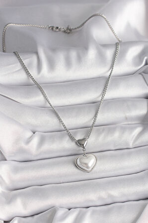 Tegan 316L Çelik Gümüş Renk Zincir 3D Kalp Model Kadın Kolye TG27BKO9771