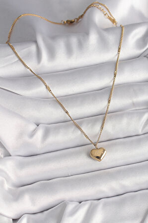 Tegan 316L Çelik Gold Renk Zincir Love İşlemeli Kalp Figür Kadın Kolye TG27BKO9778