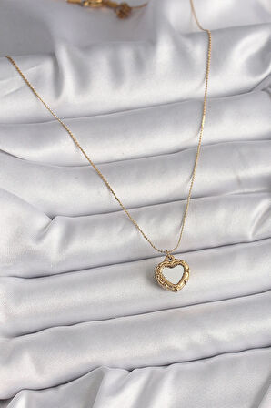 Tegan 316L Çelik Gold Renk Zincir Sedefli Kalp Model Kadın Kolye TG27BKO9784