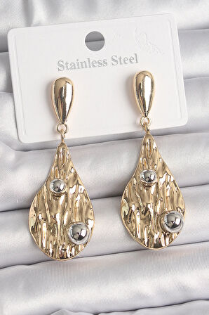 Tegan Pirinç Gold Renk Sallantı Damla Model Gümüş Top Detay Kadın Küpe TG27BKP10068