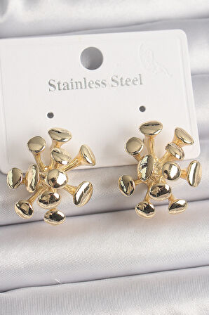 Tegan Pirinç Gold Renk Virüs Figür Model Kadın Küpe TG27BKP10070