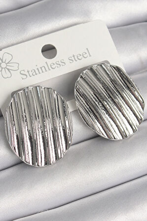 Tegan Pirinç Gümüş Renk Sallantı İşlemeli Daire Plaka Model Kadın Küpe TG27BKP10229