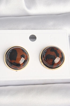 Tegan Pirinç Gold Renk 3D Daire Leopar Model Kadın Küpe TG27BKP10347