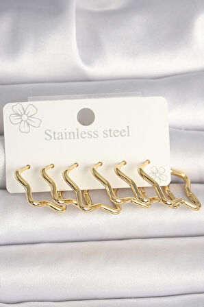 Tegan 316L Çelik Gold Renk Yıldız Model Kadın Küpe Seti TG27BKP10352