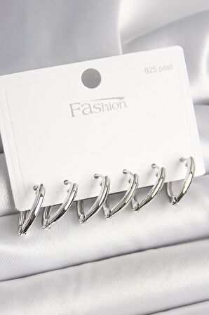 Tegan 925 Ayar Gümüş Çivi Pirinç Gümüş Renk Üçgen Model Kadın Küpe Seti TG27BKP10414