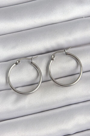 Tegan 316 Çelik Gümüş Renk 22 mm Halka Model Kadın Küpe TG27BKP10513