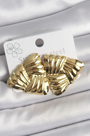 Tegan 316 Çelik Gold Renk İşlemeli Üçgen Model Kadın Küpe TG27BKP10524