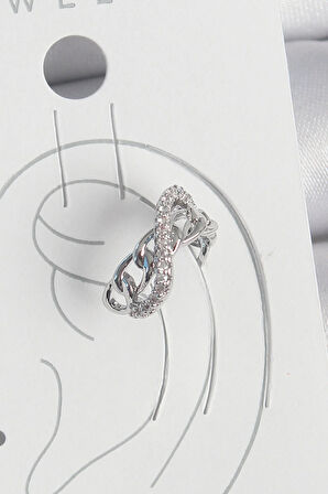 Tegan Pirinç Gümüş Renk Zirkon Taşlı Zincir Sonsuzluk Model Kadın Kıkırdak Küpe TG27BKP10553