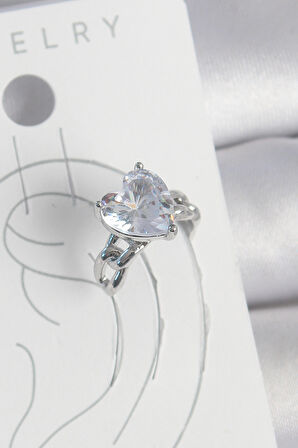 Tegan Pirinç Gümüş Renk Zirkon Taşlı Kalp Model Kadın Kıkırdak Küpe TG27BKP10563