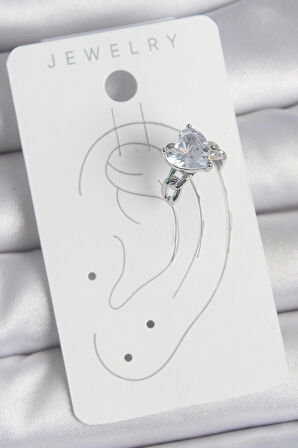 Tegan Pirinç Gümüş Renk Zirkon Taşlı Kalp Model Kadın Kıkırdak Küpe TG27BKP10563