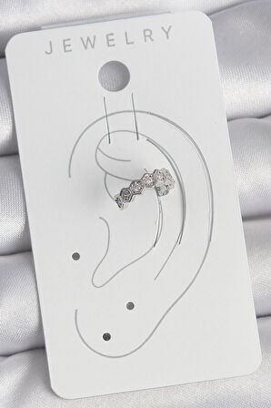 Tegan Pirinç Gümüş Renk Bal Peteği Model Zirkon Taşlı Kadın Kıkırdak Küpe TG27BKP10568